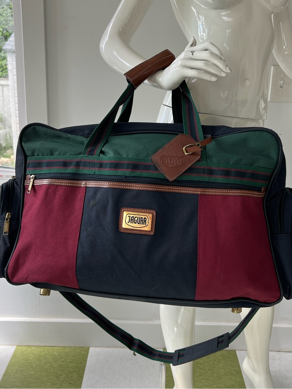 Jaguar Canvas leather Duffel bag shoulder Hand   Luggage weekend Trip